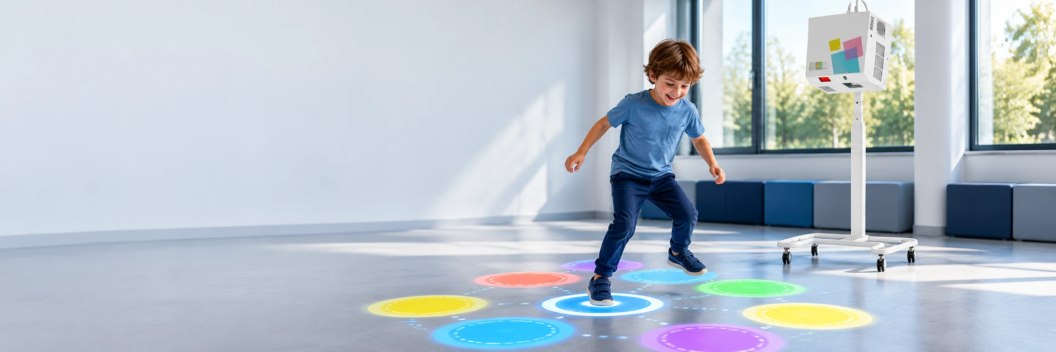 Ilustracja zabawy z podłogą interaktywną SmartFloor.